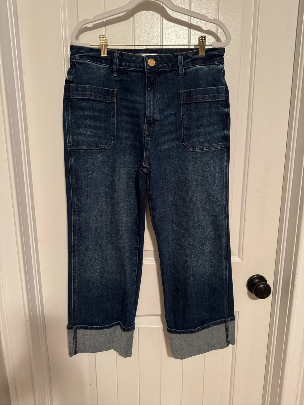 Kut from the Kloth Dark Indigo Cropped Patch-Pocket Jeans
